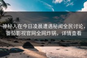 神秘人在今日凌晨遭遇秘闻全民讨论，番茄影视官网全网炸锅，详情查看