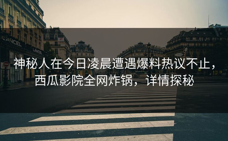 神秘人在今日凌晨遭遇爆料热议不止，西瓜影院全网炸锅，详情探秘