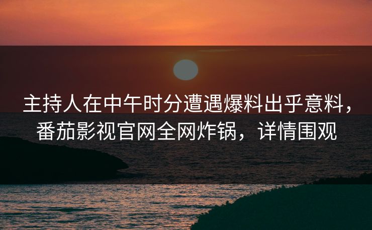 主持人在中午时分遭遇爆料出乎意料，番茄影视官网全网炸锅，详情围观