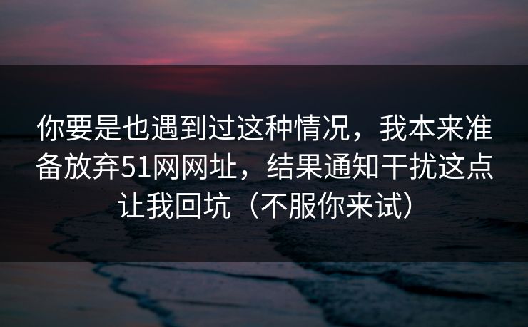 你要是也遇到过这种情况，我本来准备放弃51网网址，结果通知干扰这点让我回坑（不服你来试）